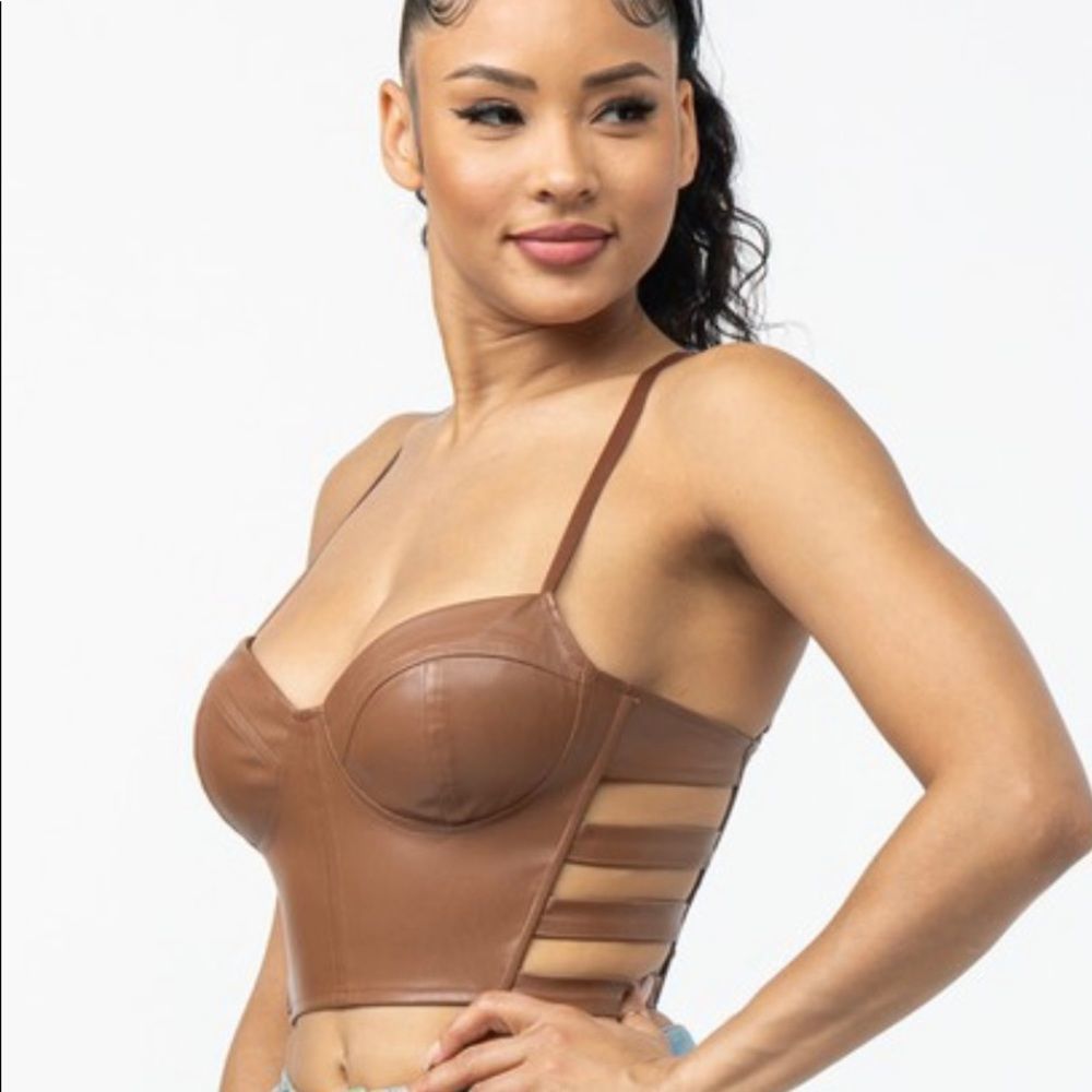 Camel Sleeveless Leather Top